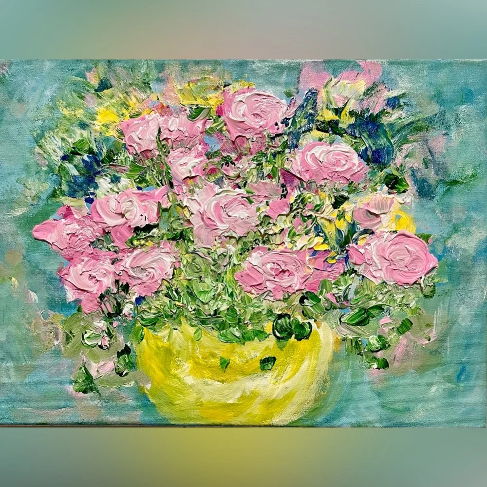 SOLD SIGNED ORIGINAL ACRYLIC ROSE TEXTURIZED PAINTING - Picture 1 of 1